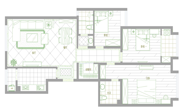 舜兴东方140m²三居现代中式风格户型点评